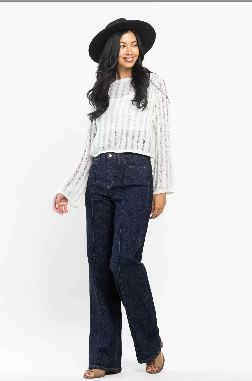 Judy Blue Front Seam Wide Leg Mom Jeans