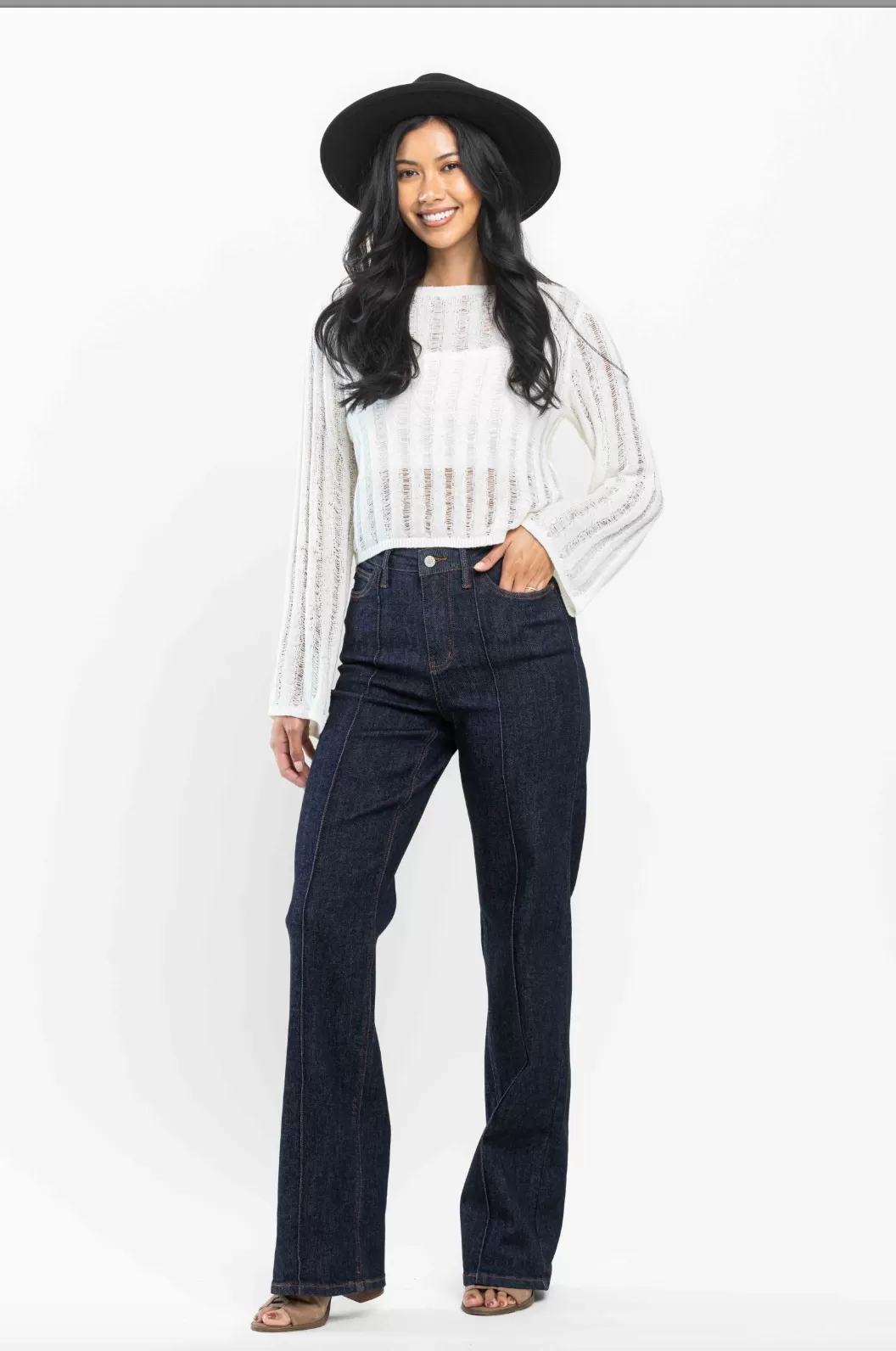 Judy Blue Front Seam Wide Leg Mom Jeans