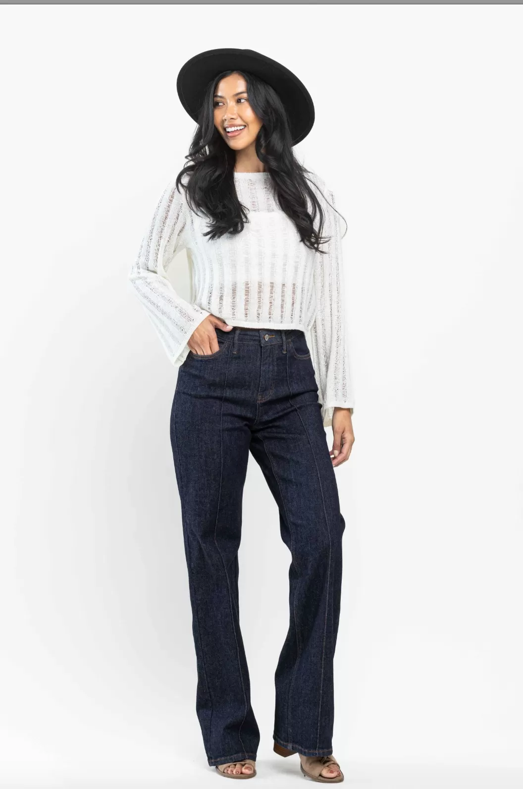 Judy Blue Front Seam Wide Leg Mom Jeans