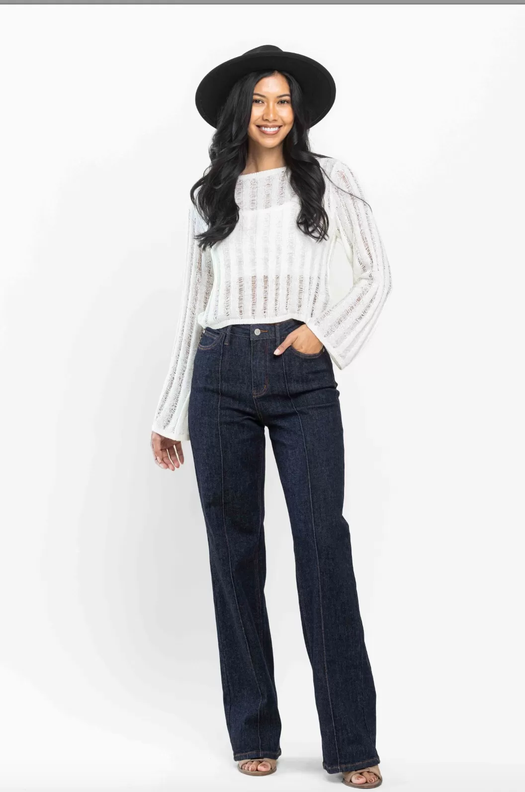 Judy Blue Front Seam Wide Leg Mom Jeans