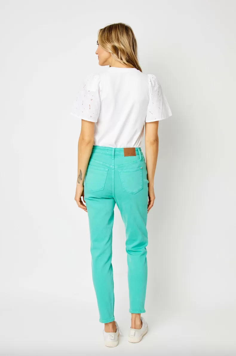 Judy Blue Garment Dyed Slim Jeans - Aquamarine