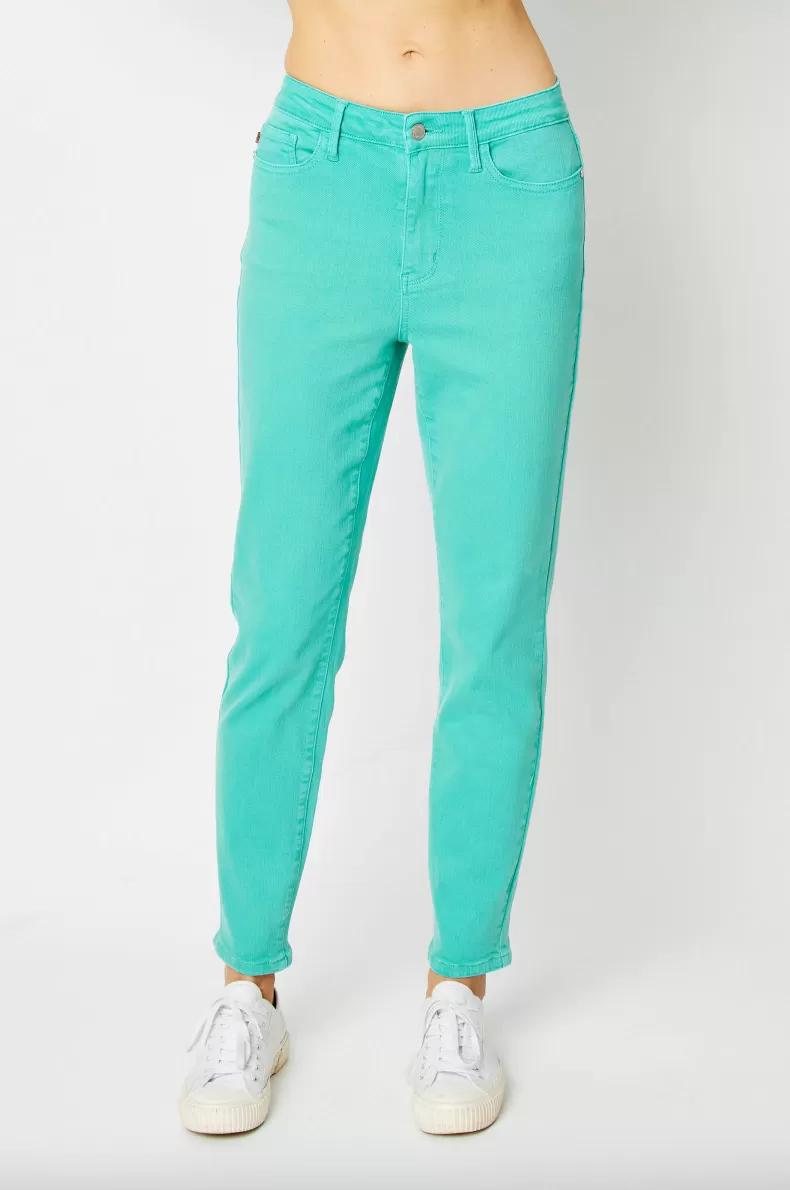 Judy Blue Garment Dyed Slim Jeans - Aquamarine