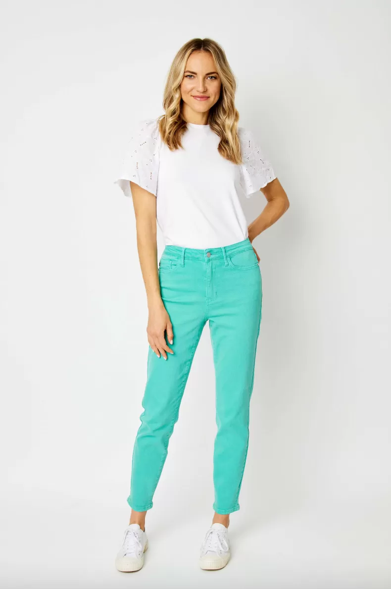 Judy Blue Garment Dyed Slim Jeans - Aquamarine