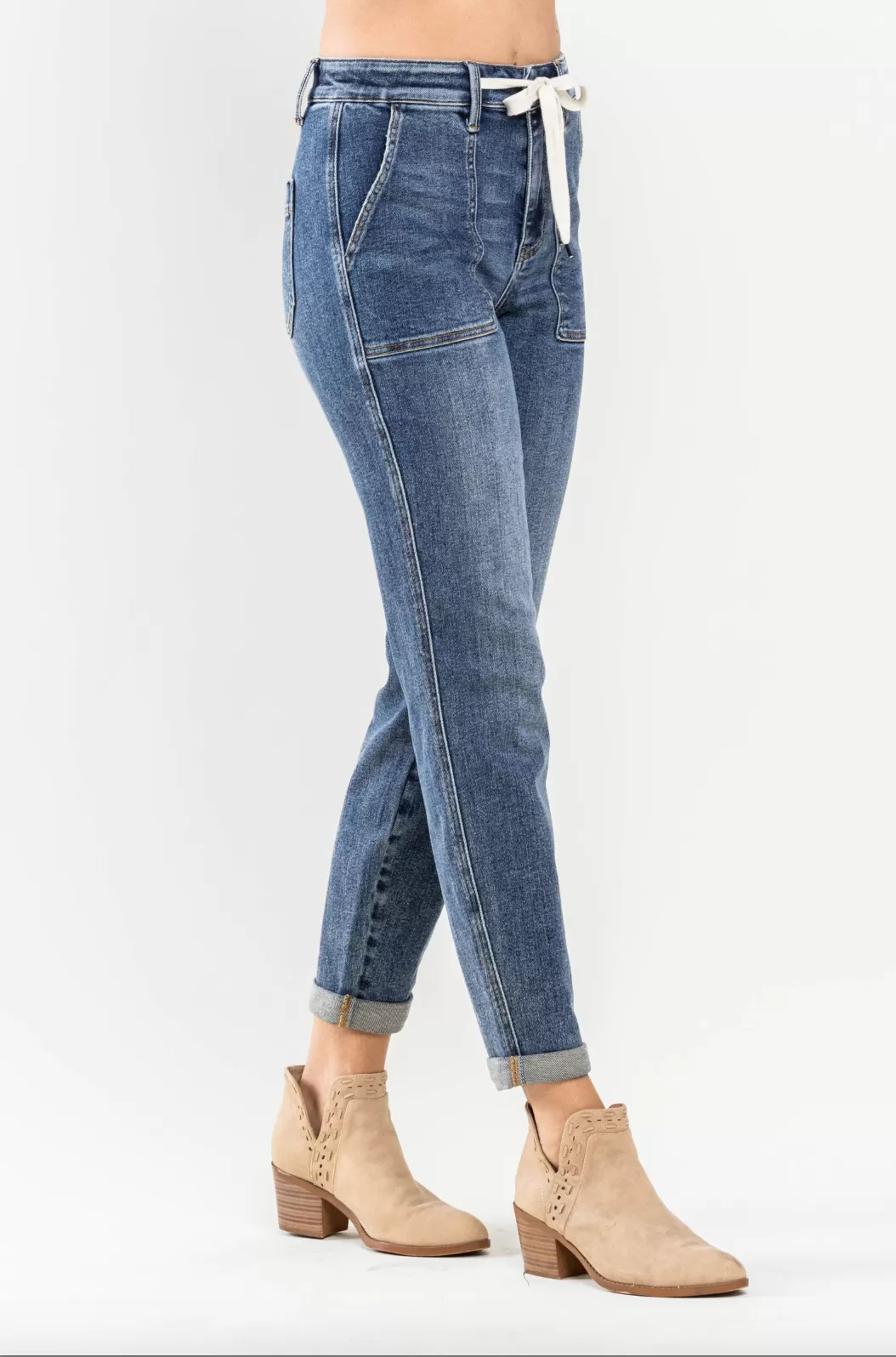 Judy Blue Medium Wash Cuffed Denim Joggers