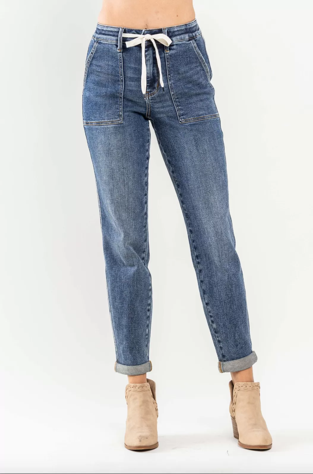 Judy Blue Medium Wash Cuffed Denim Joggers