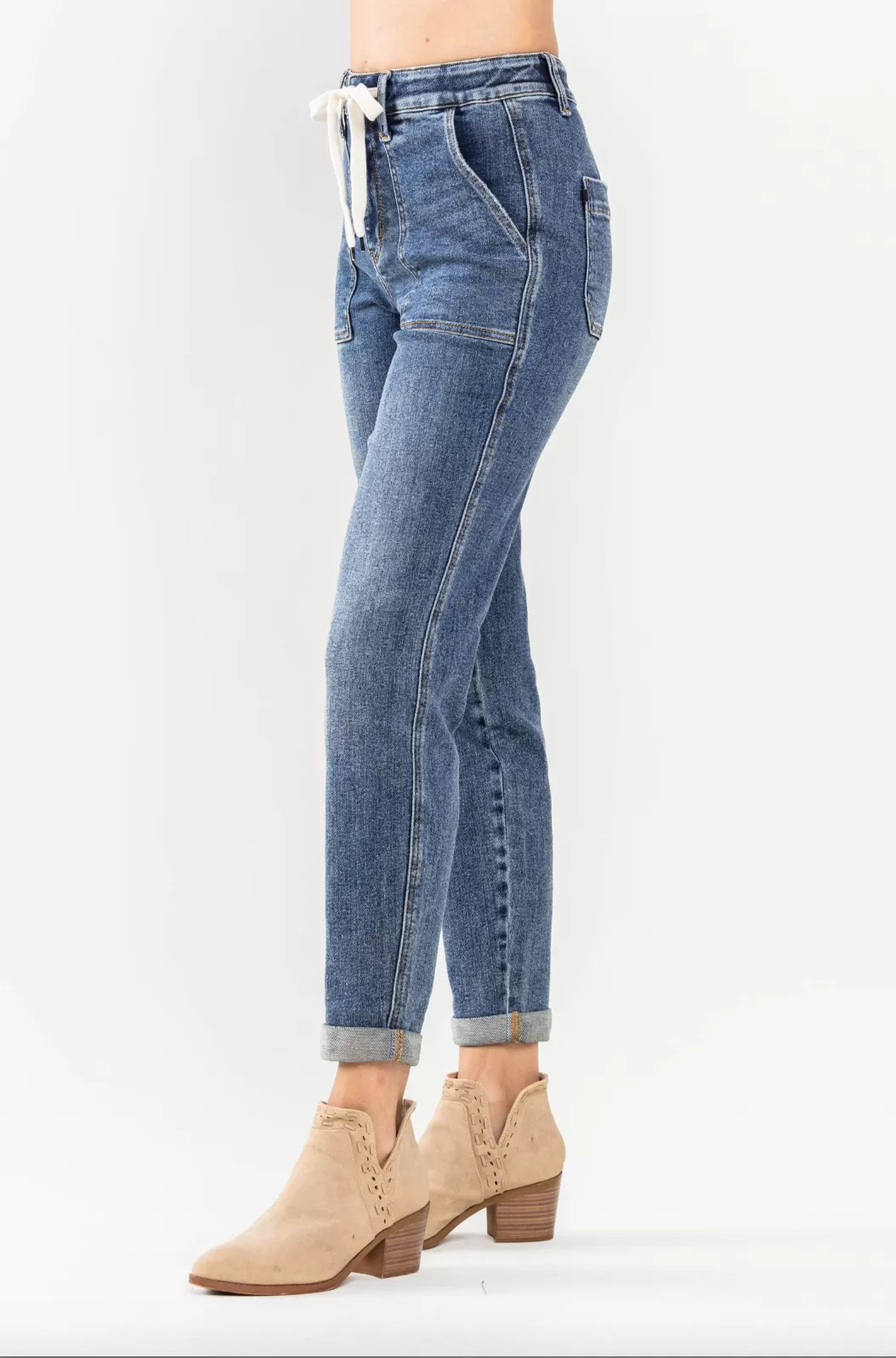 Judy Blue Medium Wash Cuffed Denim Joggers