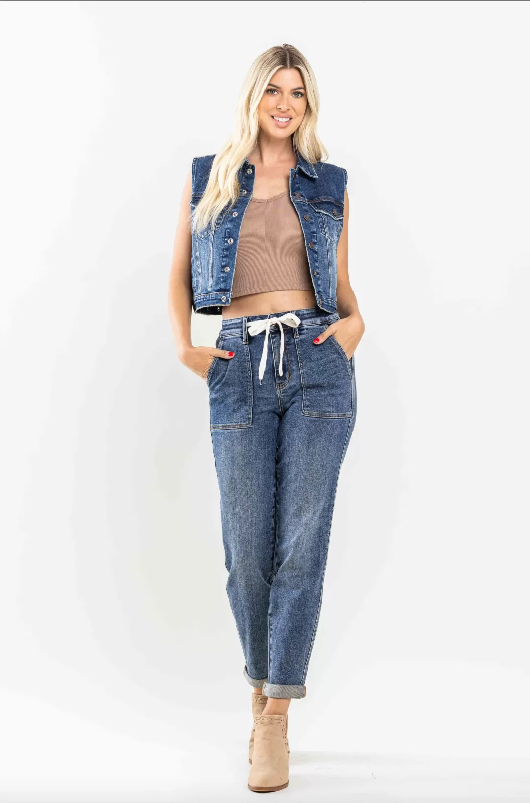 Judy Blue Medium Wash Cuffed Denim Joggers