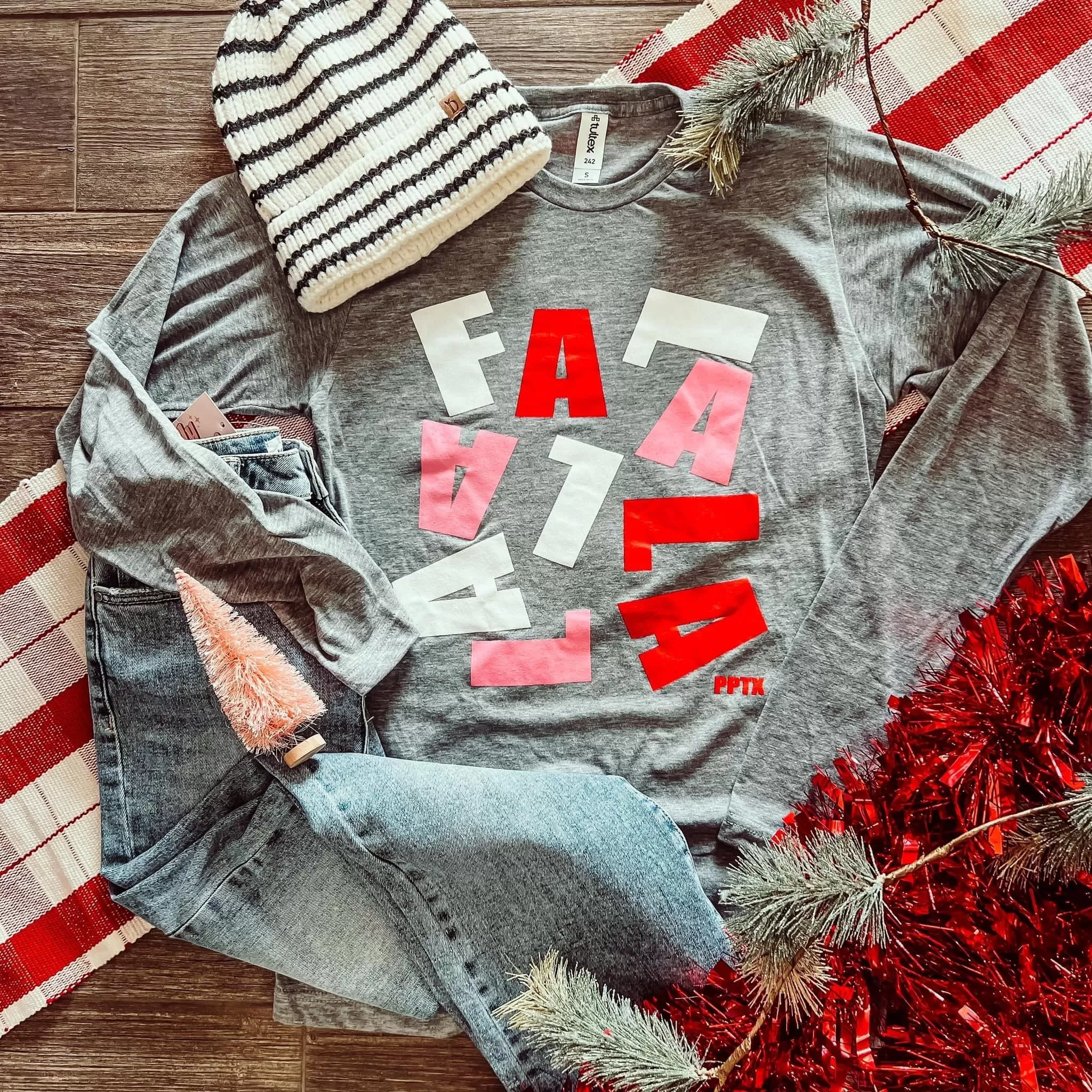 Jumbled Up Gray Long-Sleeve {FA LA LA} Crew Neck Tee