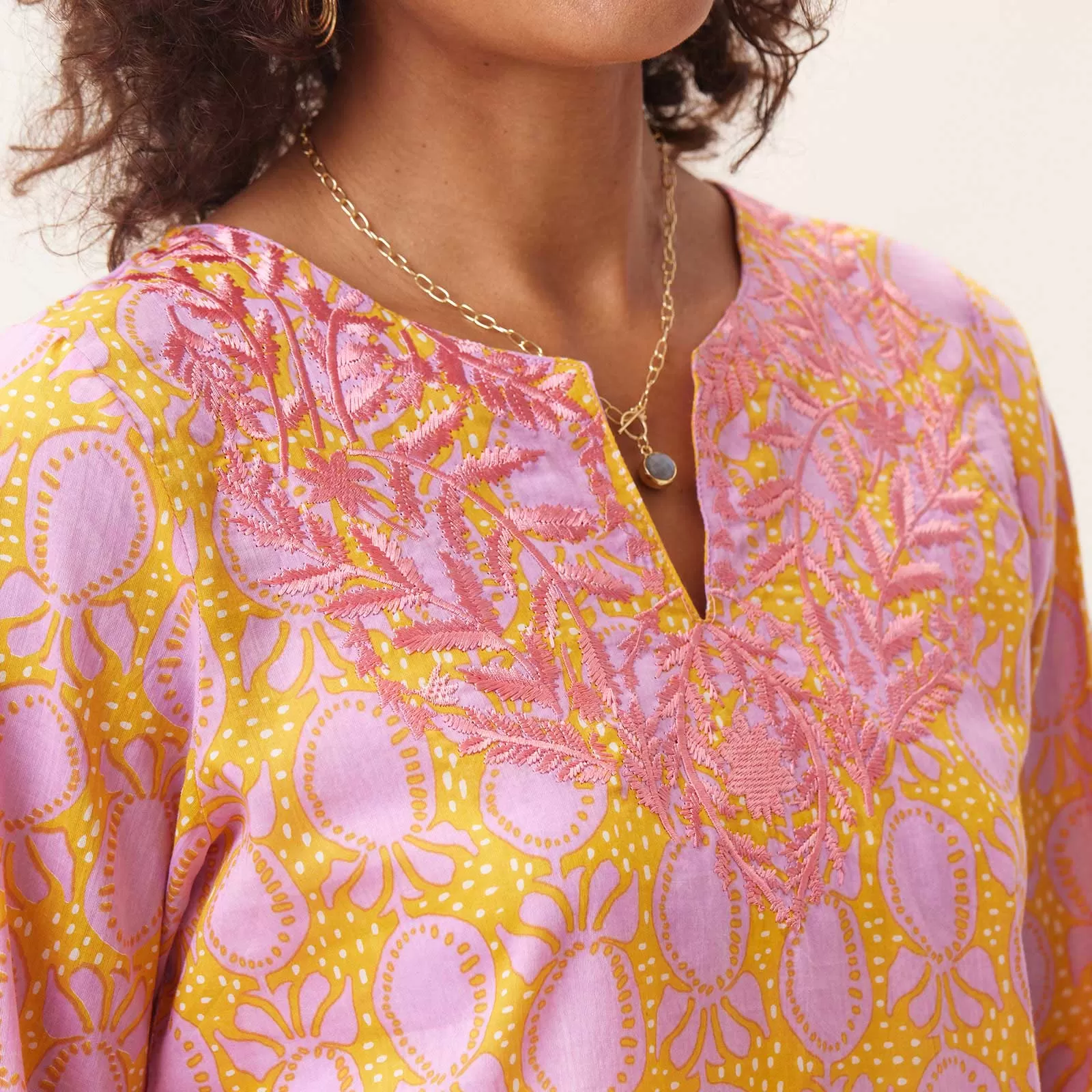 Juniper Pink blu Cotton Embroidered Kurta Tunic