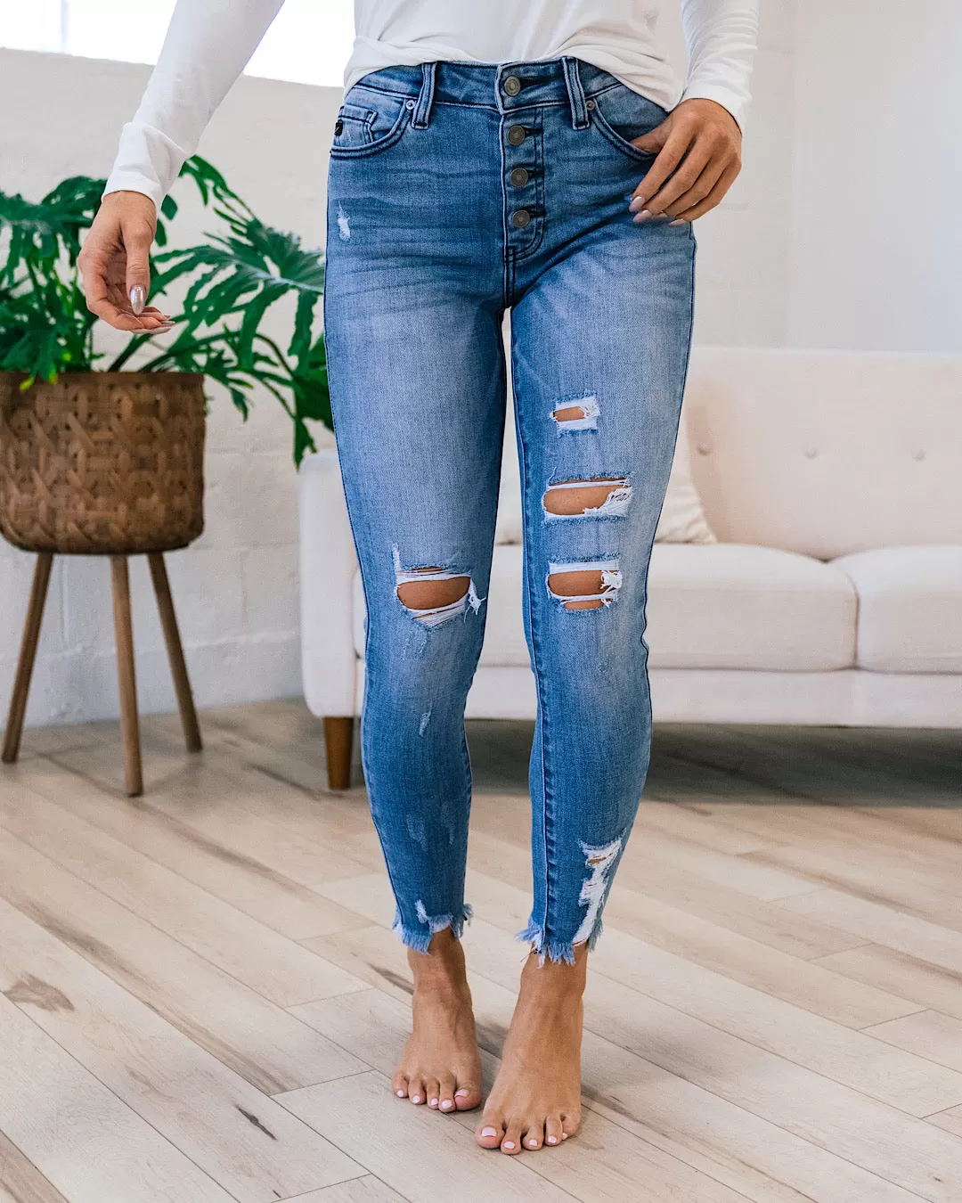 KanCan Maren Button Up Distressed Jeans