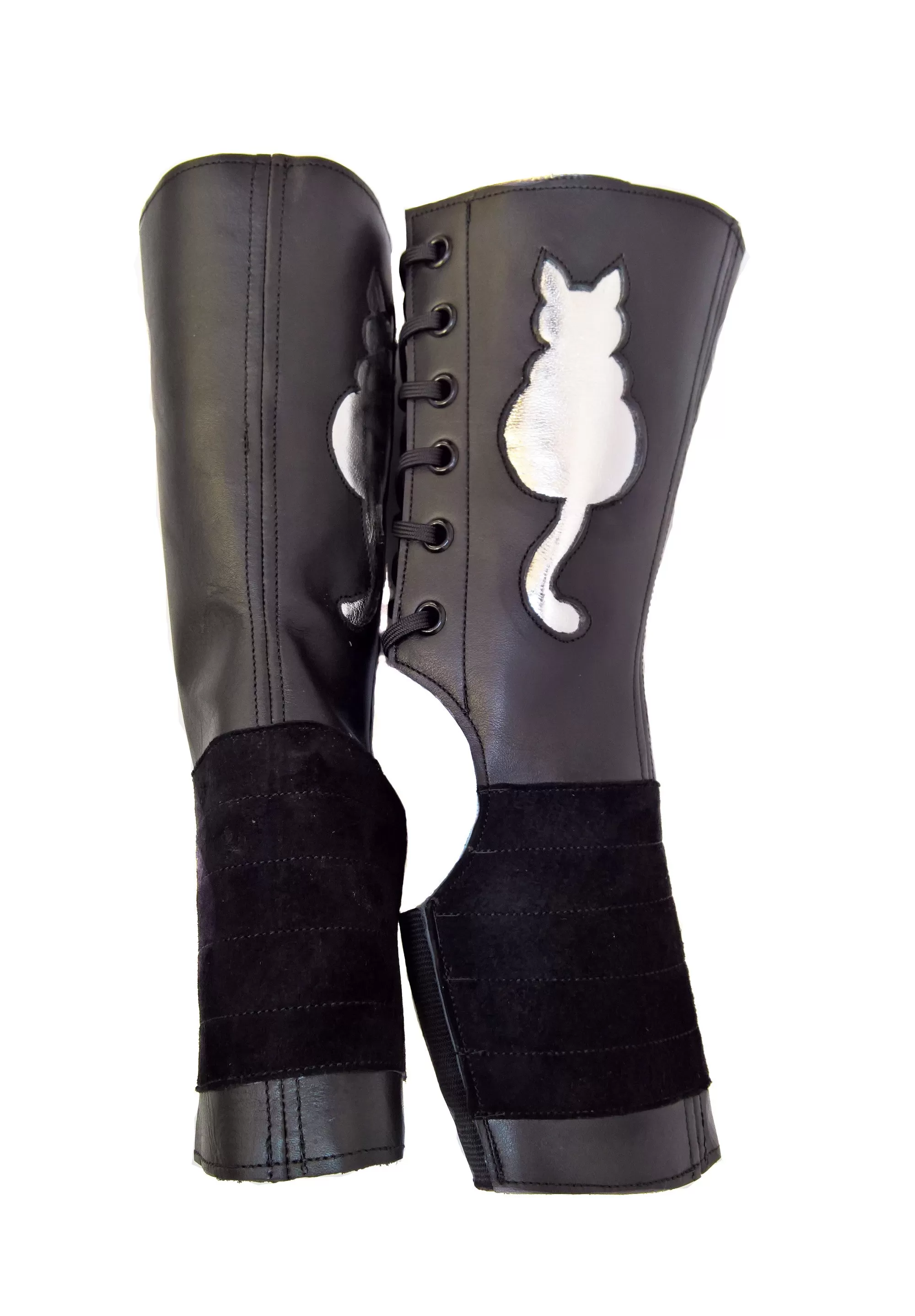 Kitty SHORT Black Aerial boots w/ metallic Cat   Grip Panel