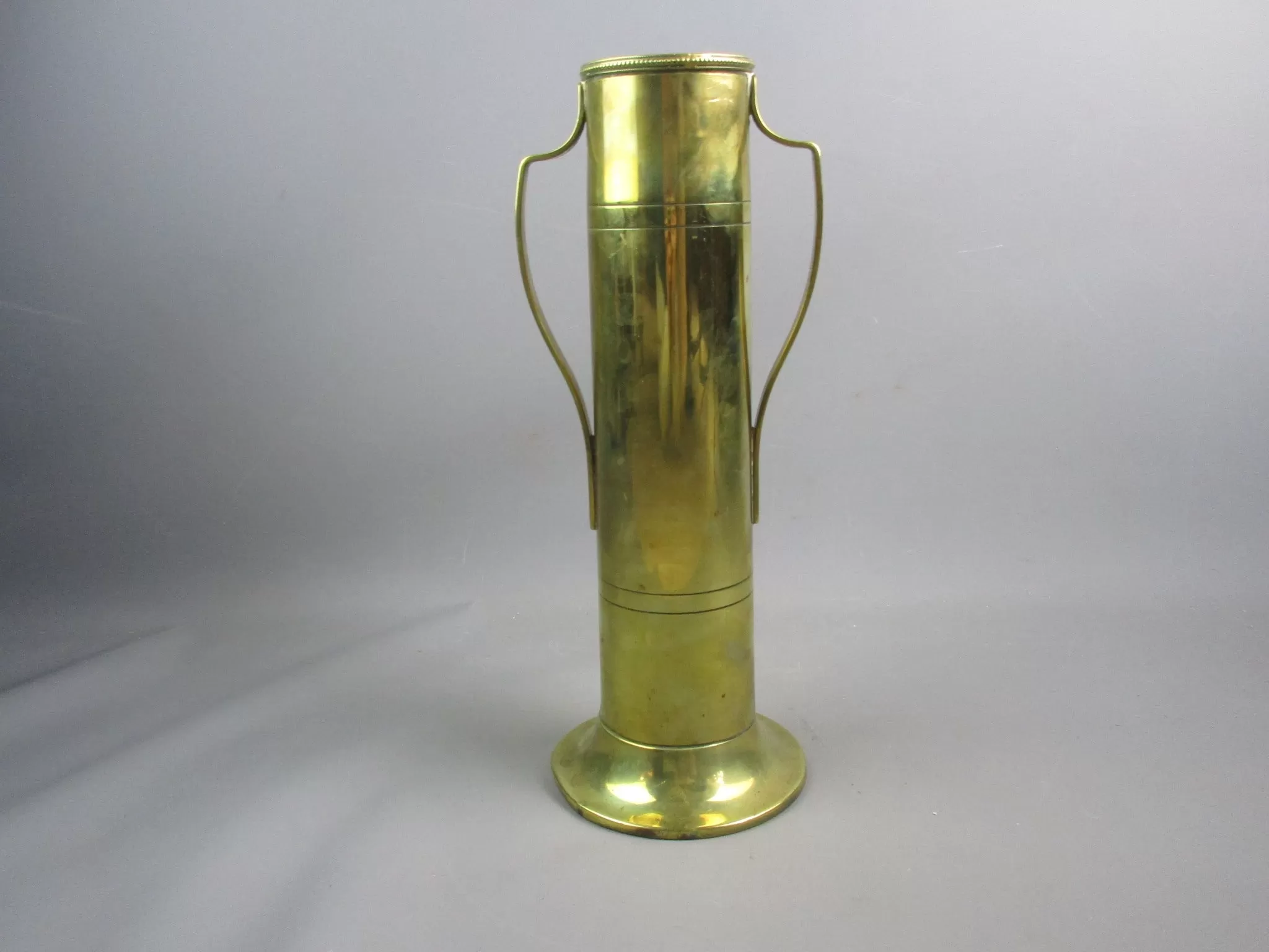 Large Brass Art Nouveau Floral Finish Twin Handled Vases Victorian c1880