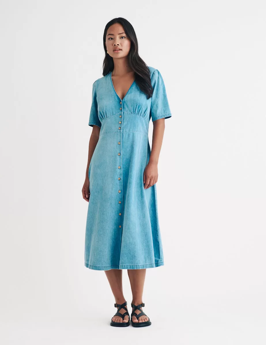 Light Wash Denim Alexa Midi Dress