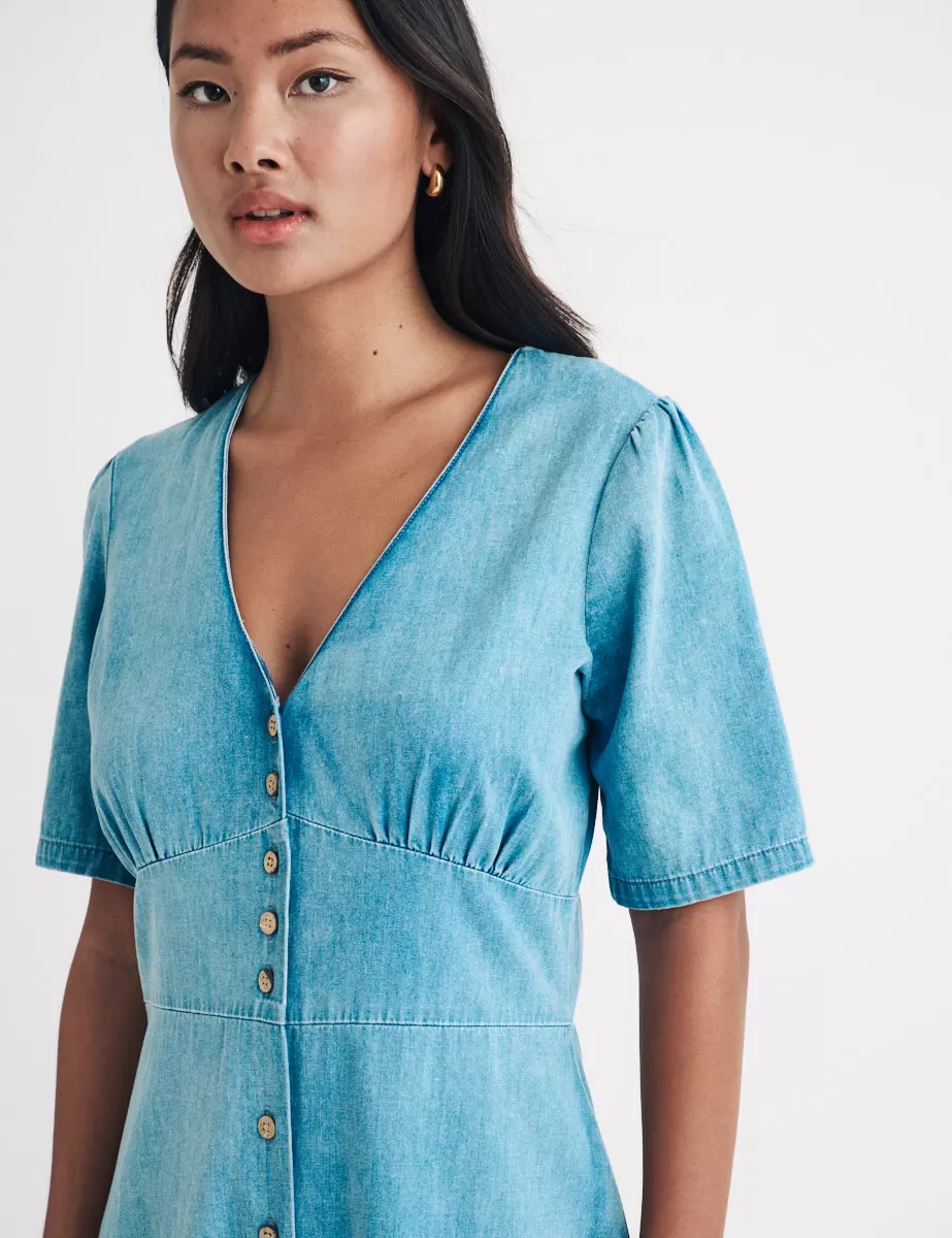 Light Wash Denim Alexa Midi Dress