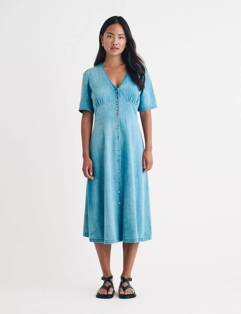 Light Wash Denim Alexa Midi Dress