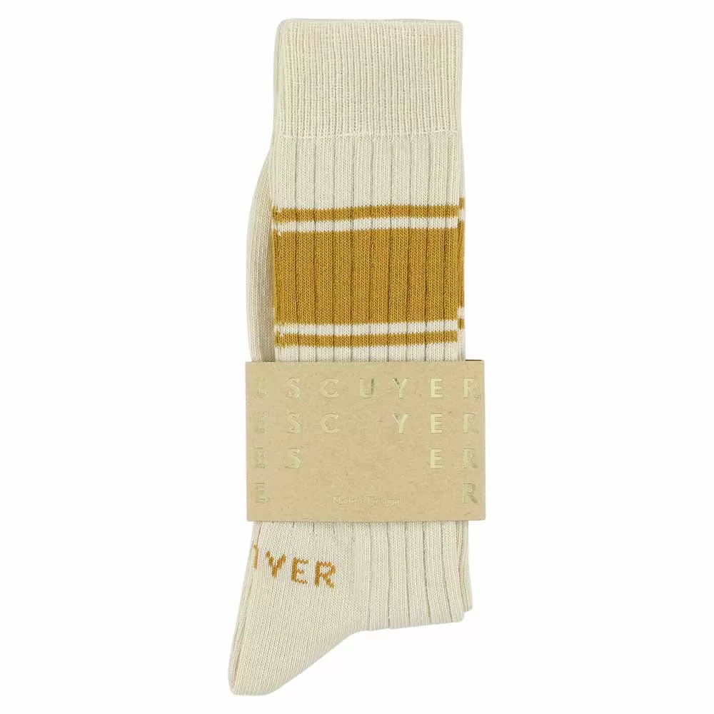 Logo Stripe Socks - Ecru / Mustard