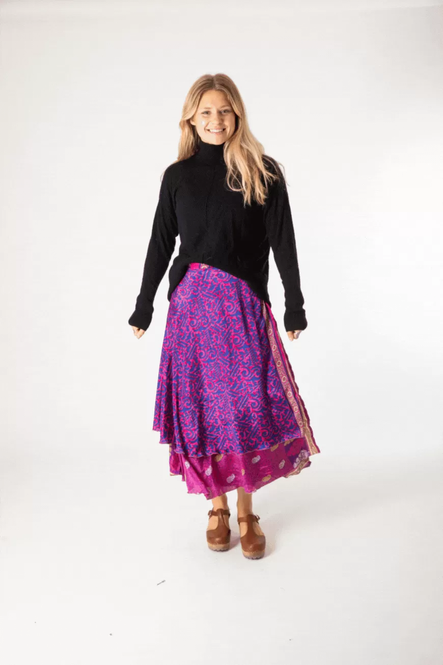 Long Sari Silk Wrap Skirt