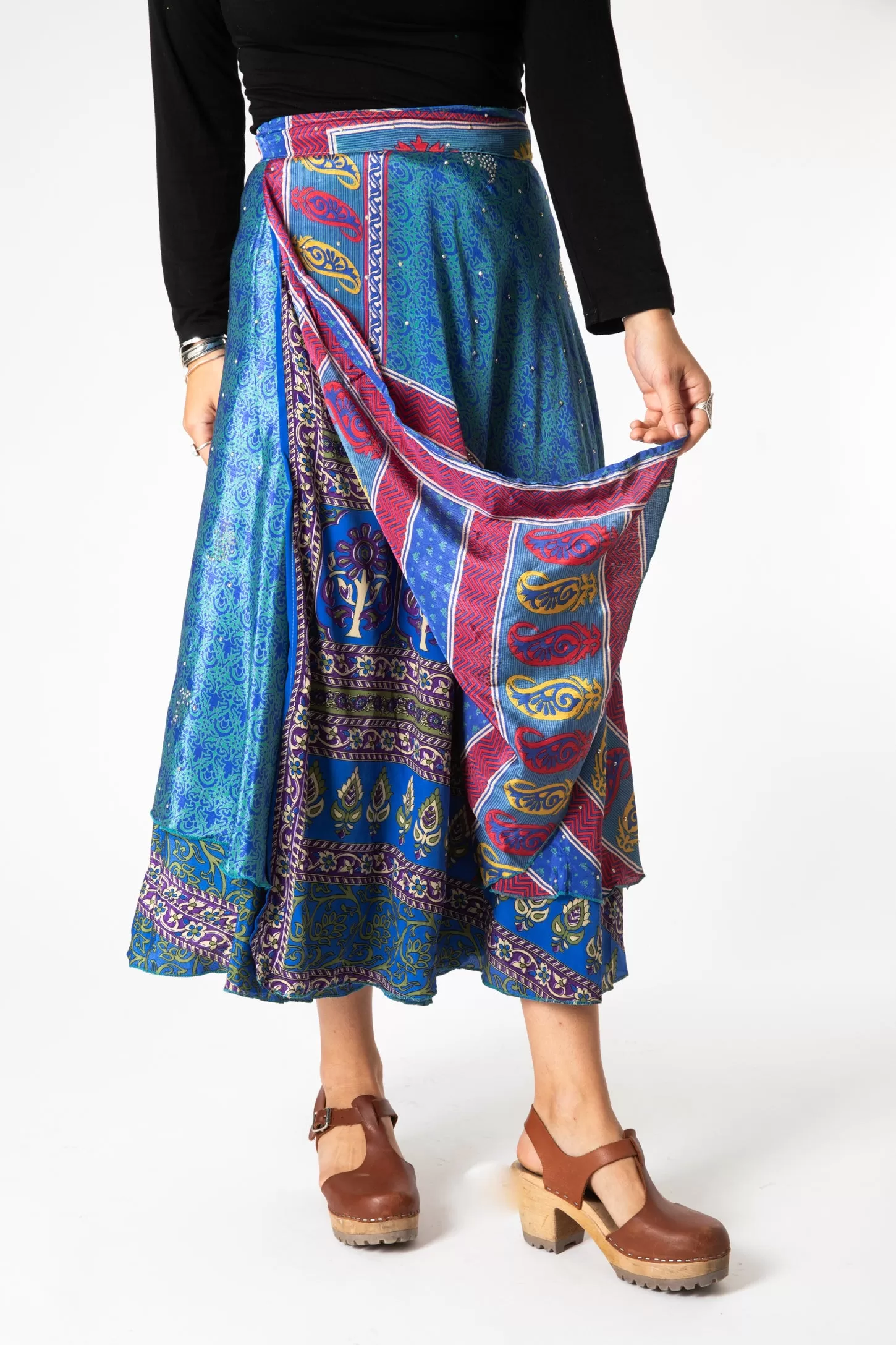 Long Sari Silk Wrap Skirt