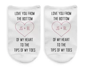 Love You To The Tips of My Toes Personalized No Show Socks