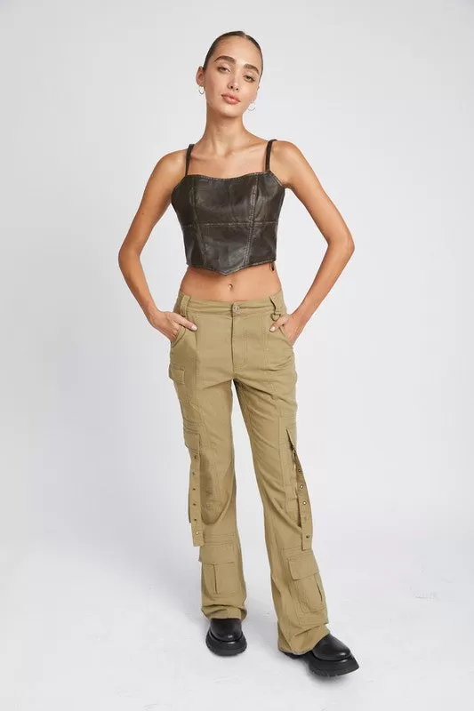 LOW WAIST CARGO FLARED PANTS