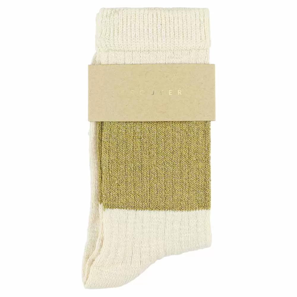 Lurex Melange Band Socks - Ecru / Mustard