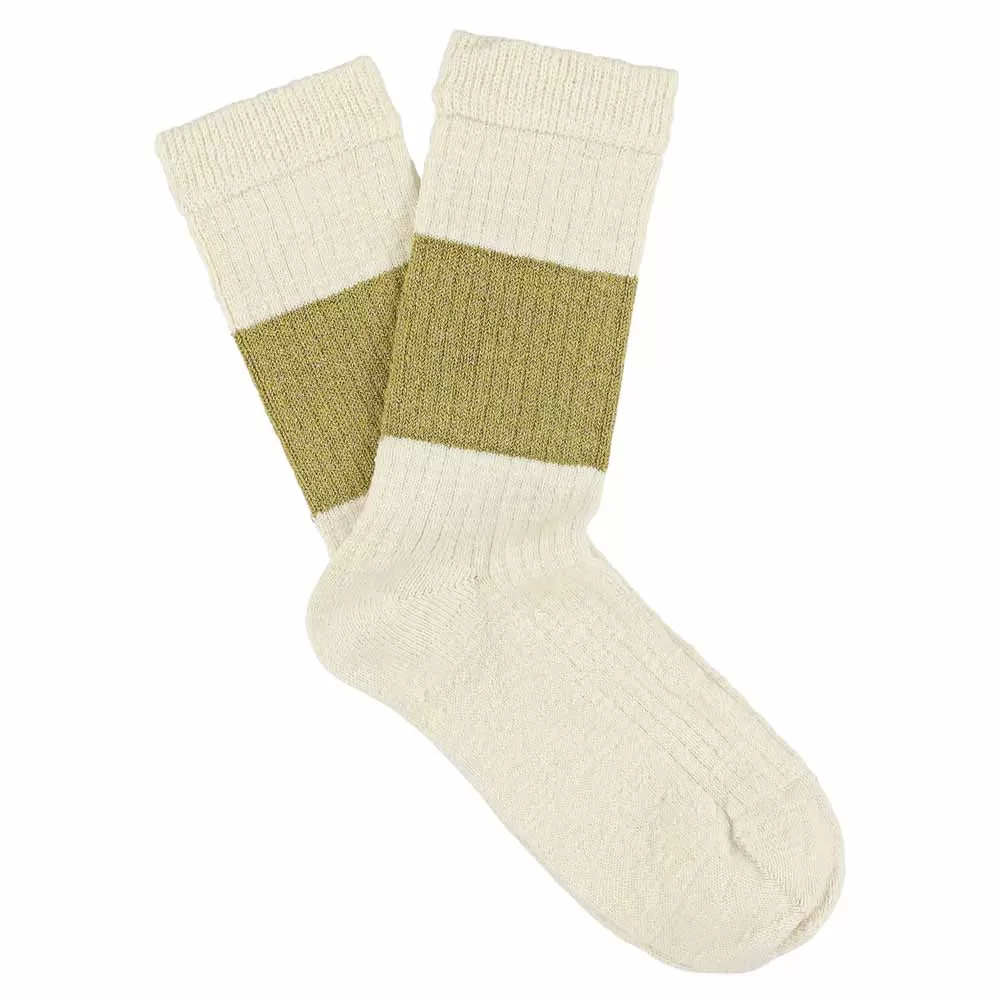 Lurex Melange Band Socks - Ecru / Mustard