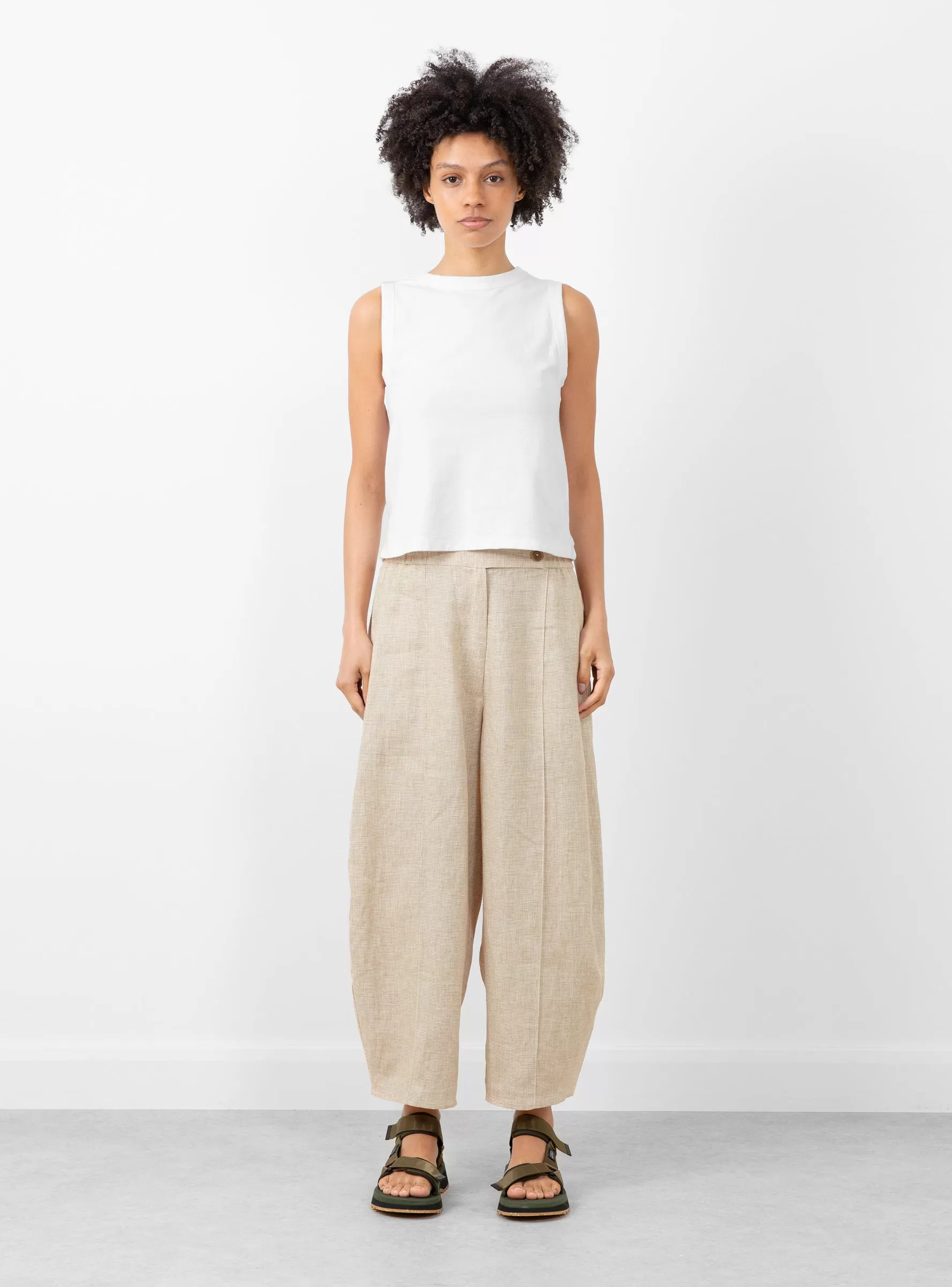 Melange Linen Curved Pants Natural