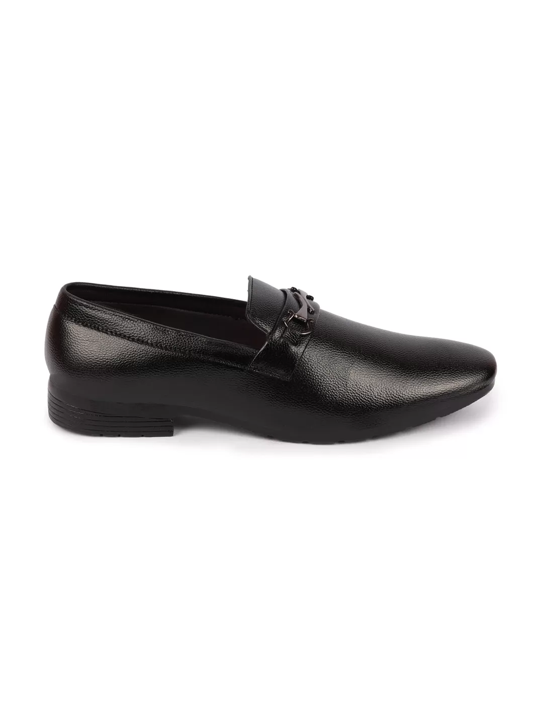 Men Black Horsebit Buckle Formal Slip On Shoes