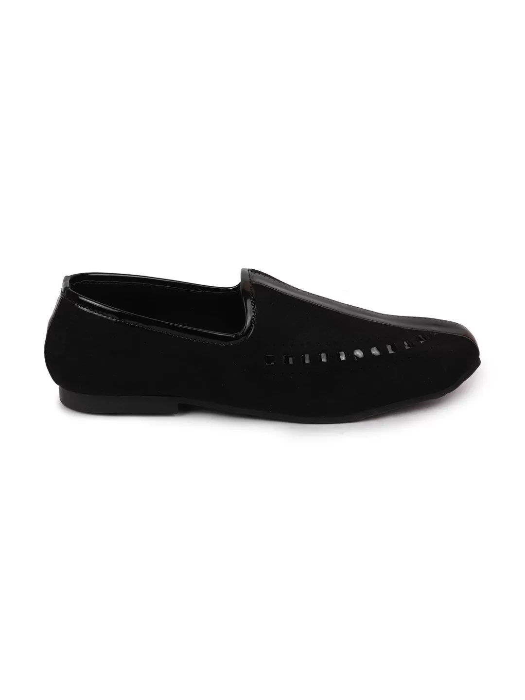 Men Ethnic Black Designer Party Wear Velvet Loafers