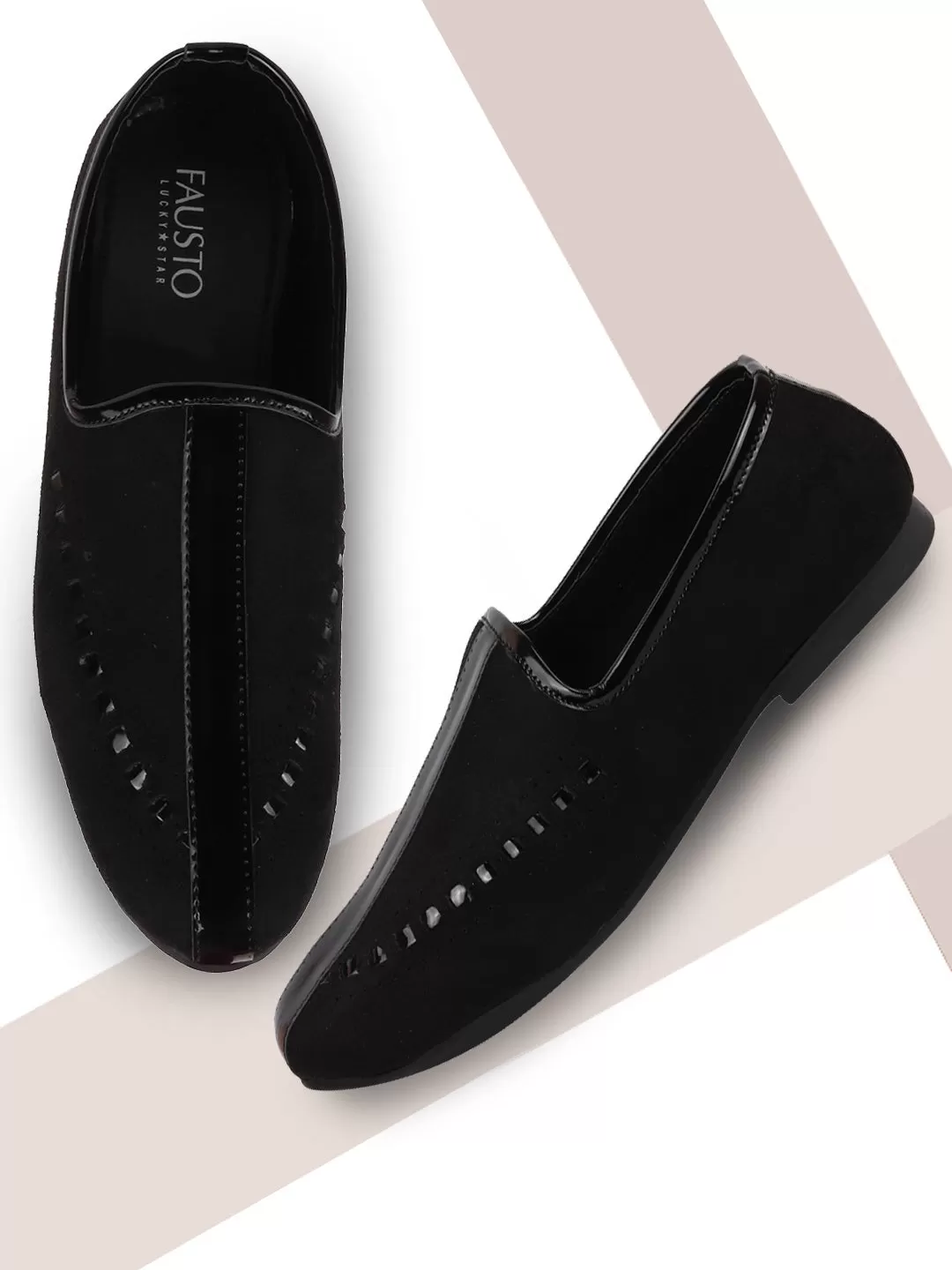 Men Ethnic Black Designer Party Wear Velvet Loafers