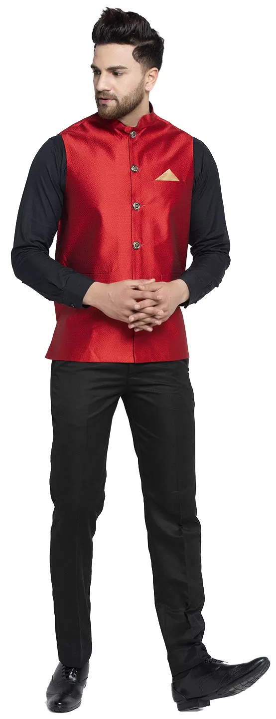 Men's Nehru Jacket Traditional India Waistcoat (Maroon)