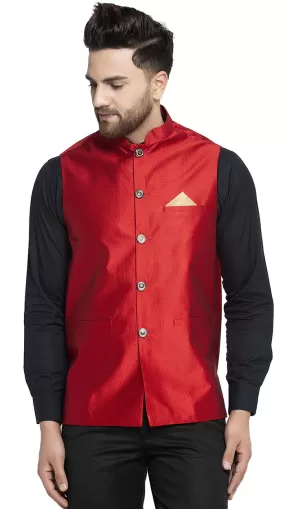 Men's Nehru Jacket Traditional India Waistcoat (Maroon)