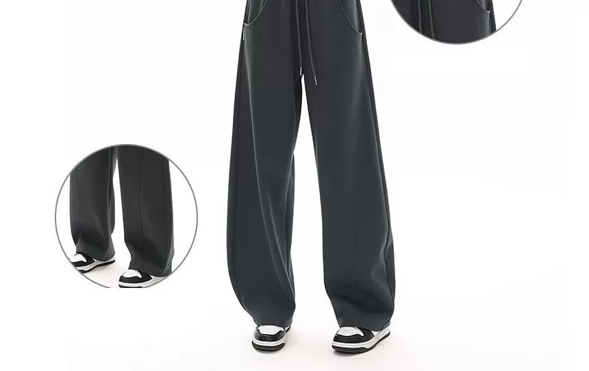 Mid-Waist Drawstring Pocketed Wide-Leg Plain Sweatpants dd22