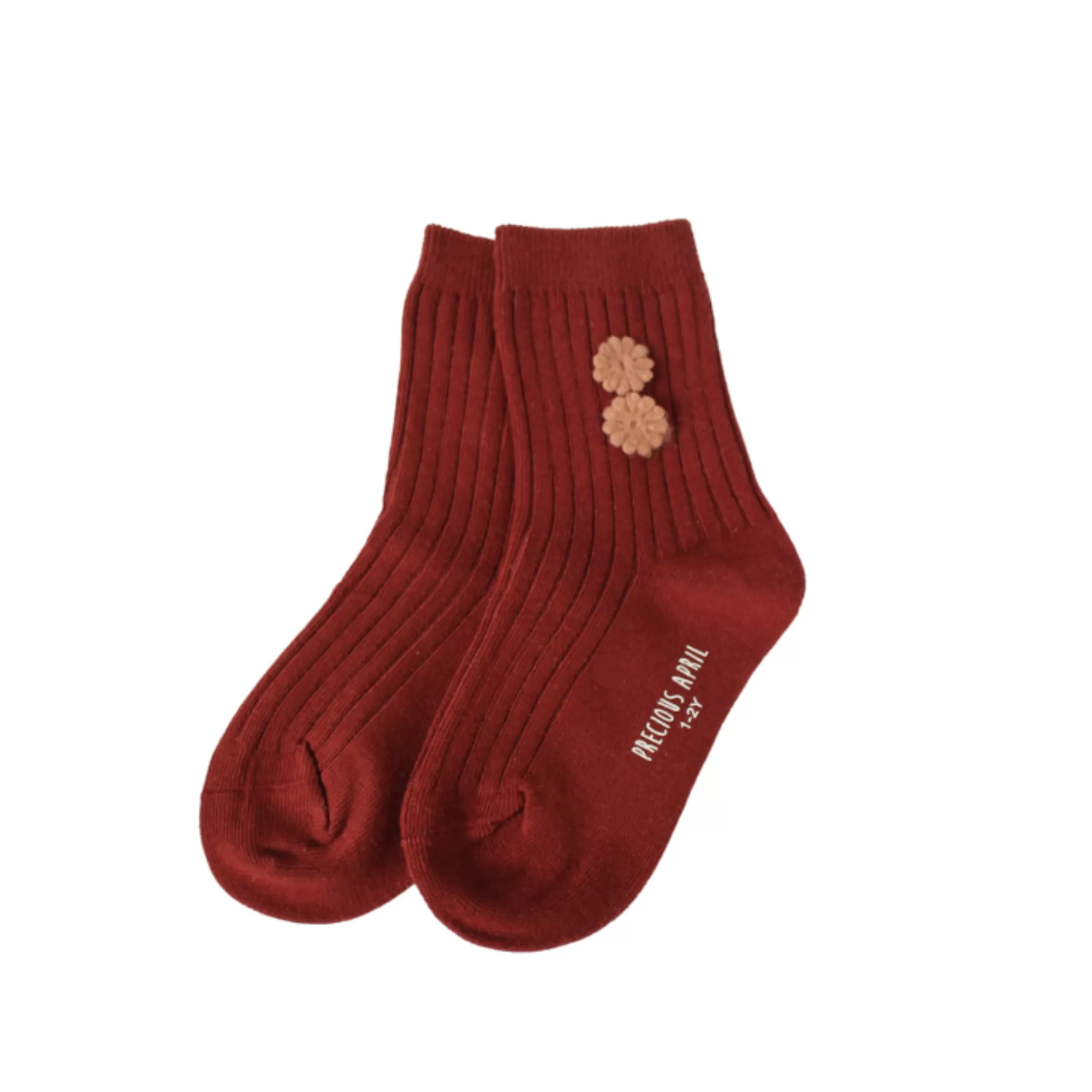 Mila Cotton Socks with Handcrafted flower  - Wine Red