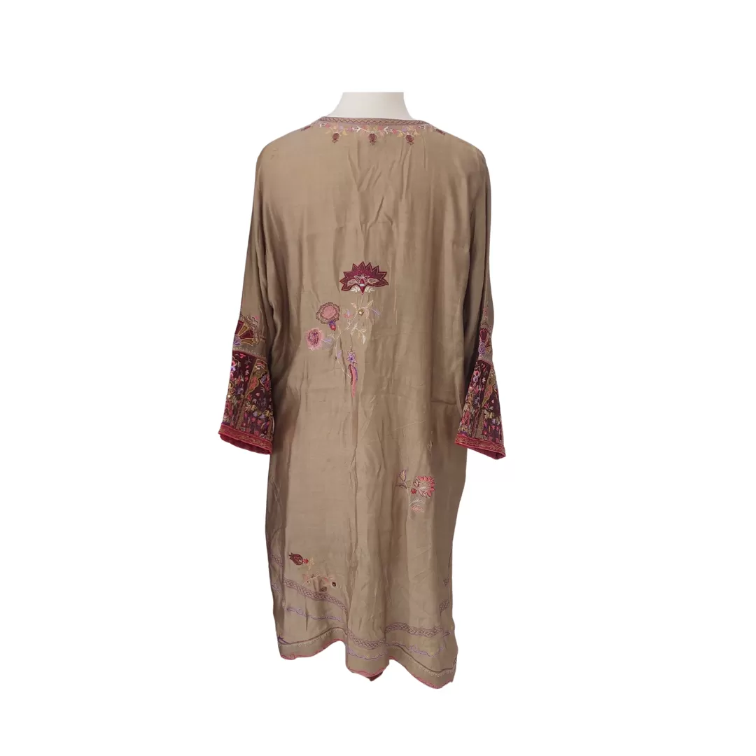 Miraka By Misha Lakhani Mehendi Green Embroidered Kurta | Pre Loved |