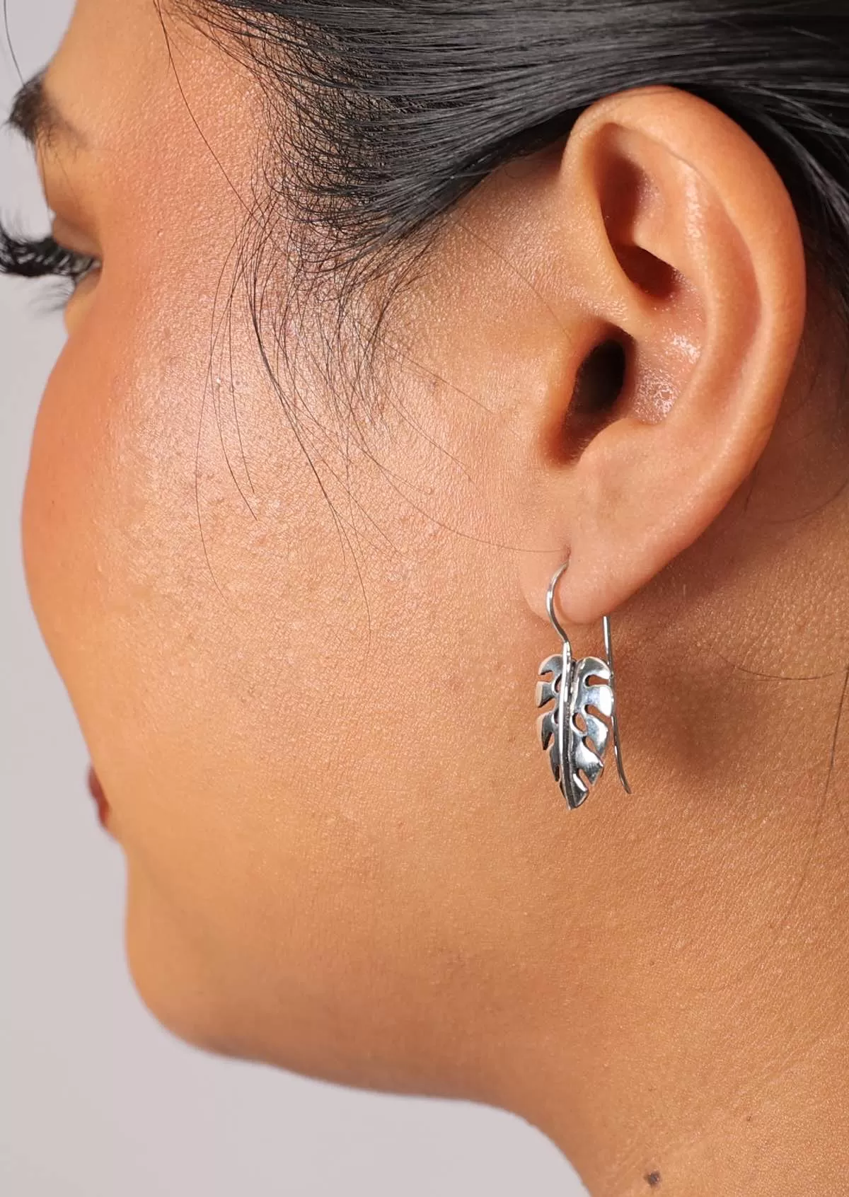 Monstera Leaf Silver Hook Earrings