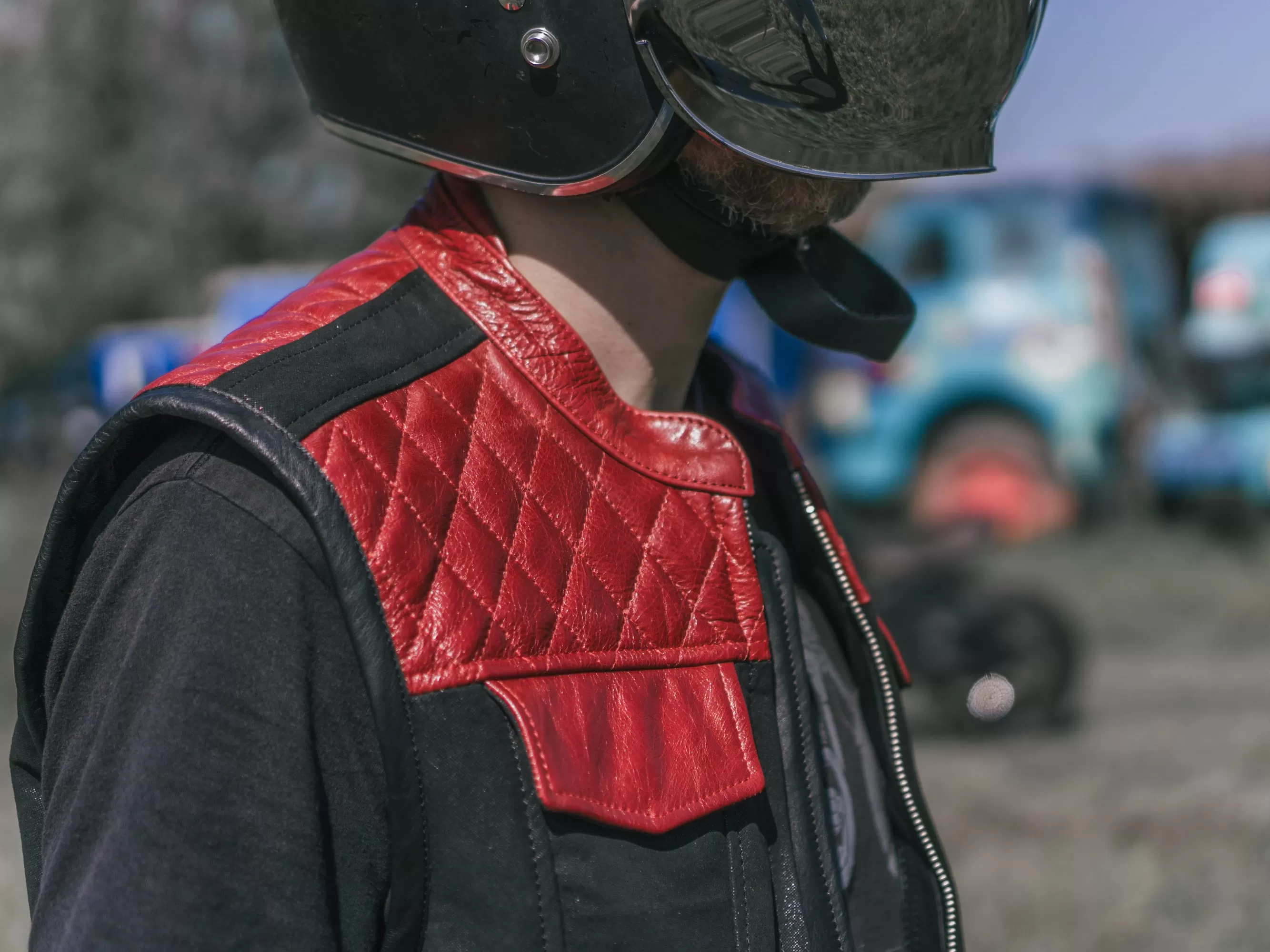 Motorcycle Club Leather Vest, Black & Red