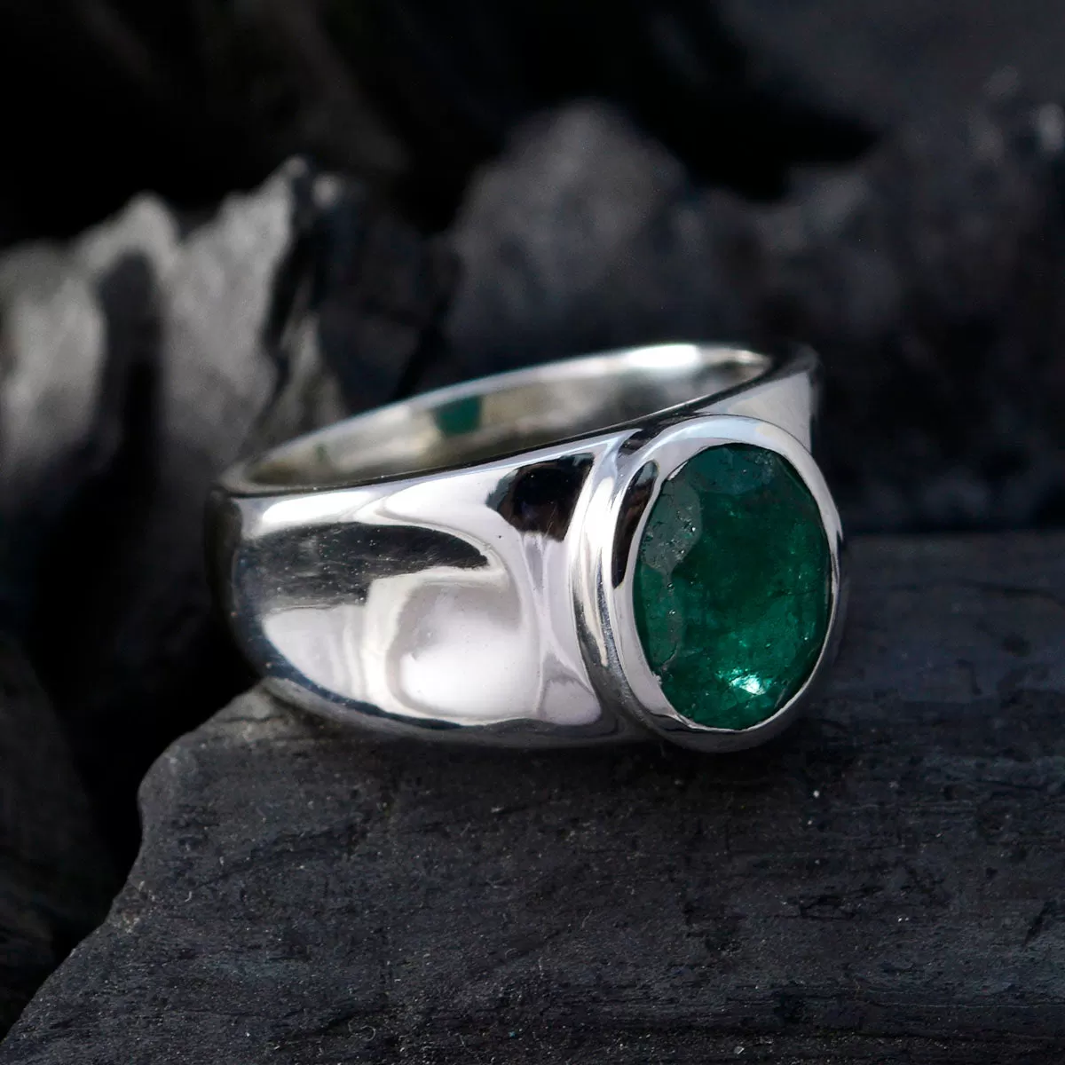 Natural Gems Indianemerald Sterling Silver Ring Jewelry For Men