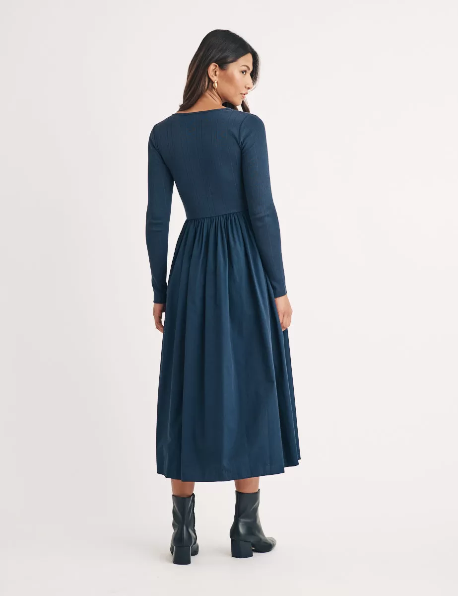 Navy Pointelle Jackie Midi Dress