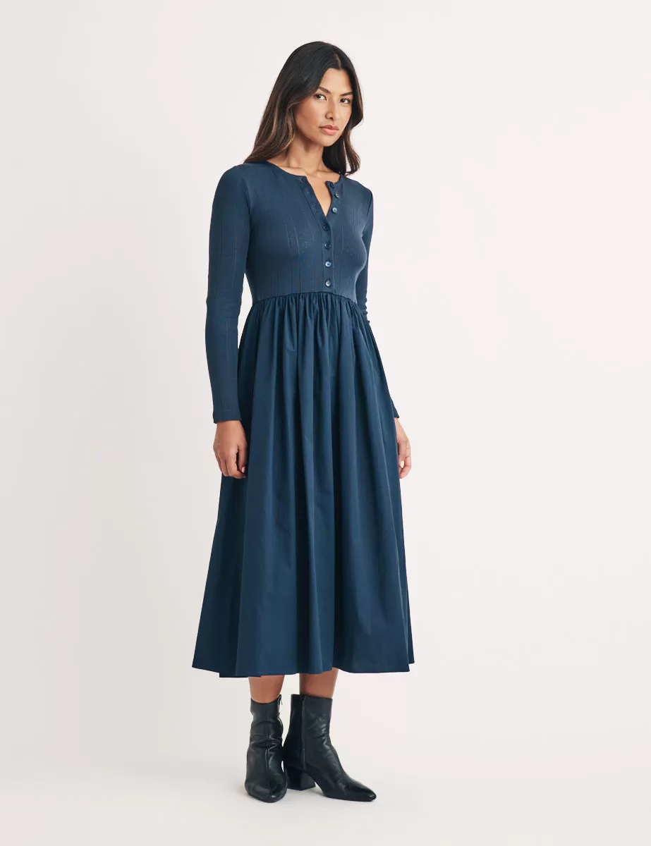 Navy Pointelle Jackie Midi Dress