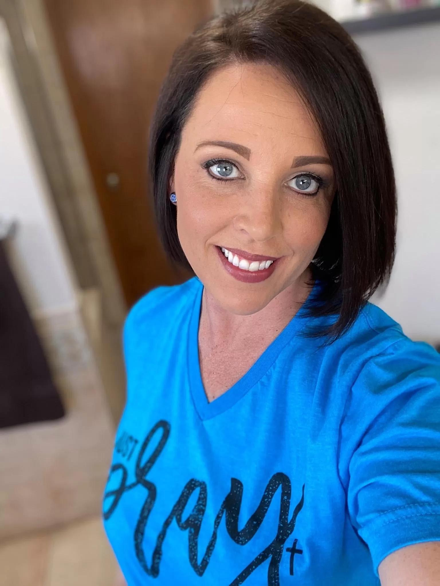 Neon Blue {JUST PRAY} Super Soft V-Neck Tee