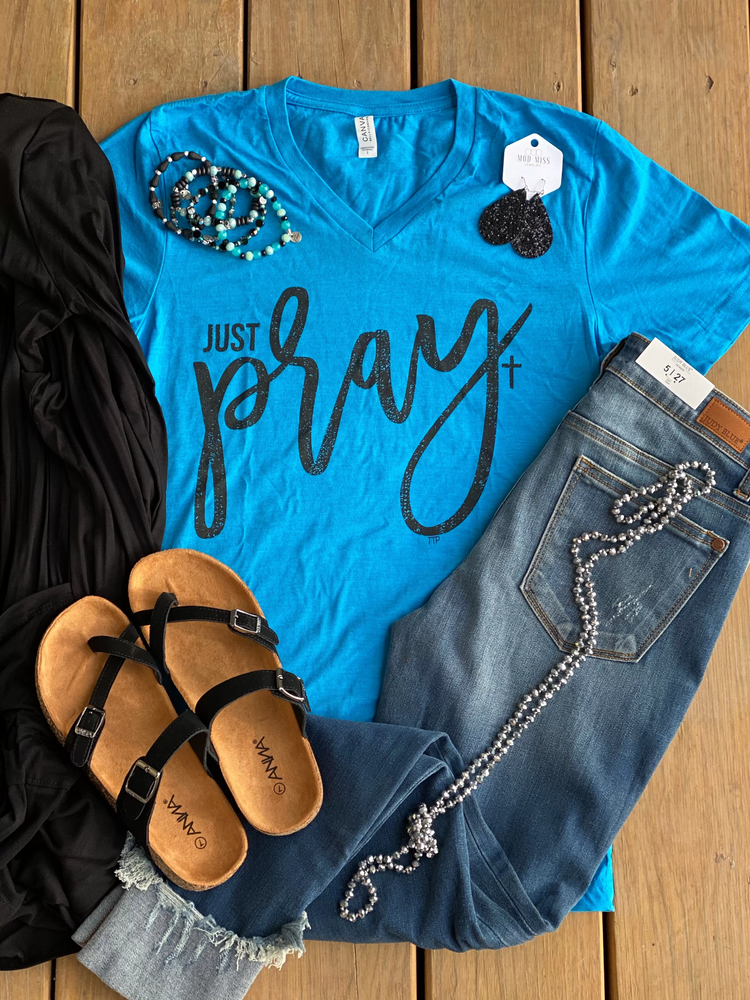 Neon Blue {JUST PRAY} Super Soft V-Neck Tee