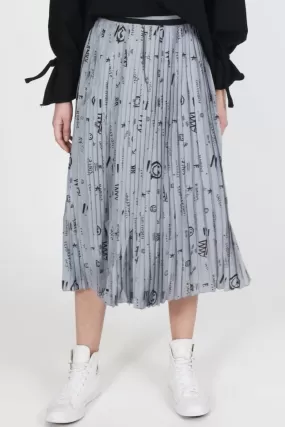 Ninja Grey Script Pleated Skirt