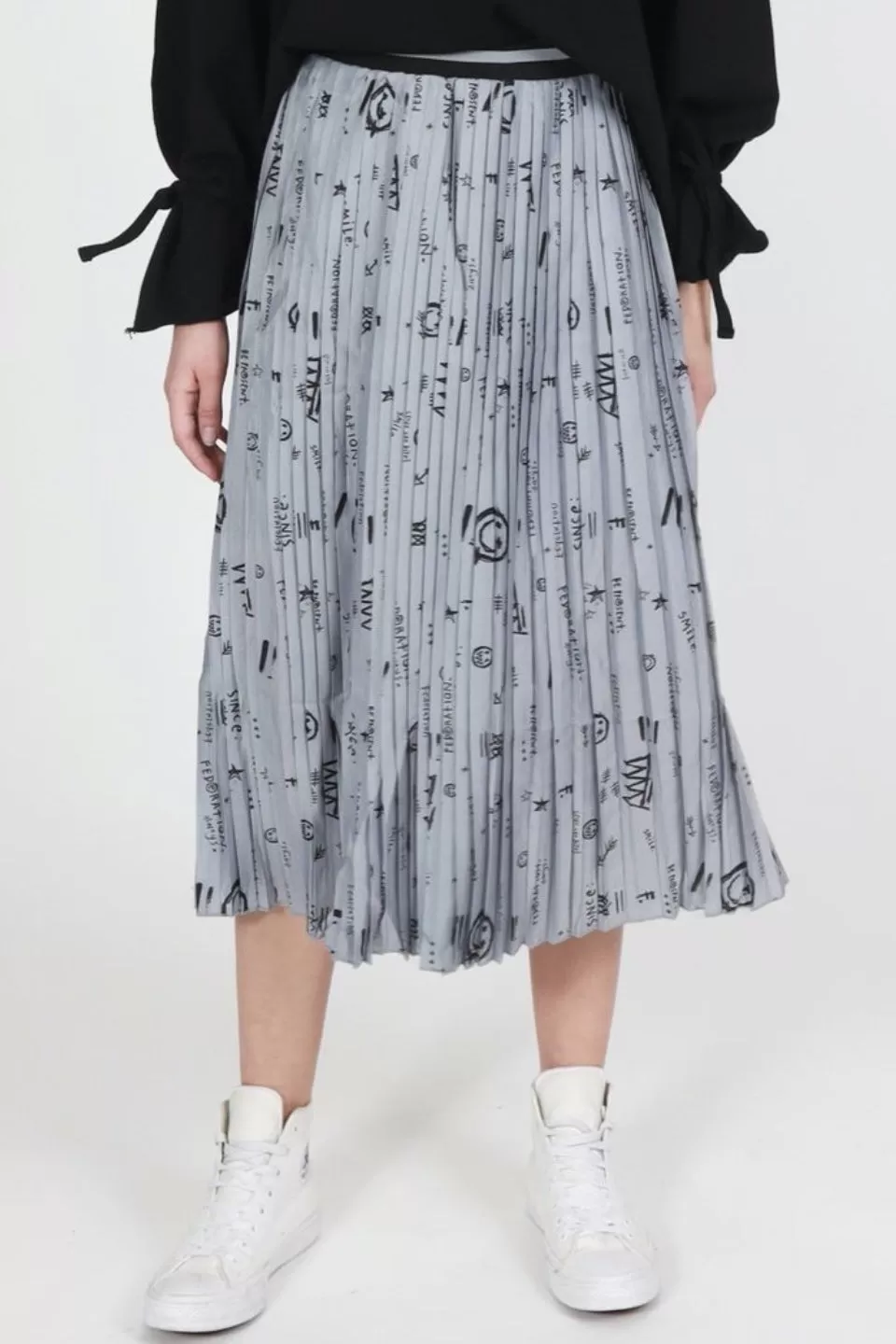 Ninja Grey Script Pleated Skirt