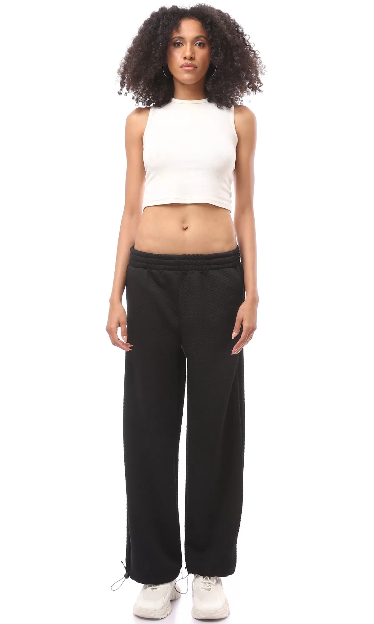 O175016 Black Self Pattern Slip On Jogger Pants