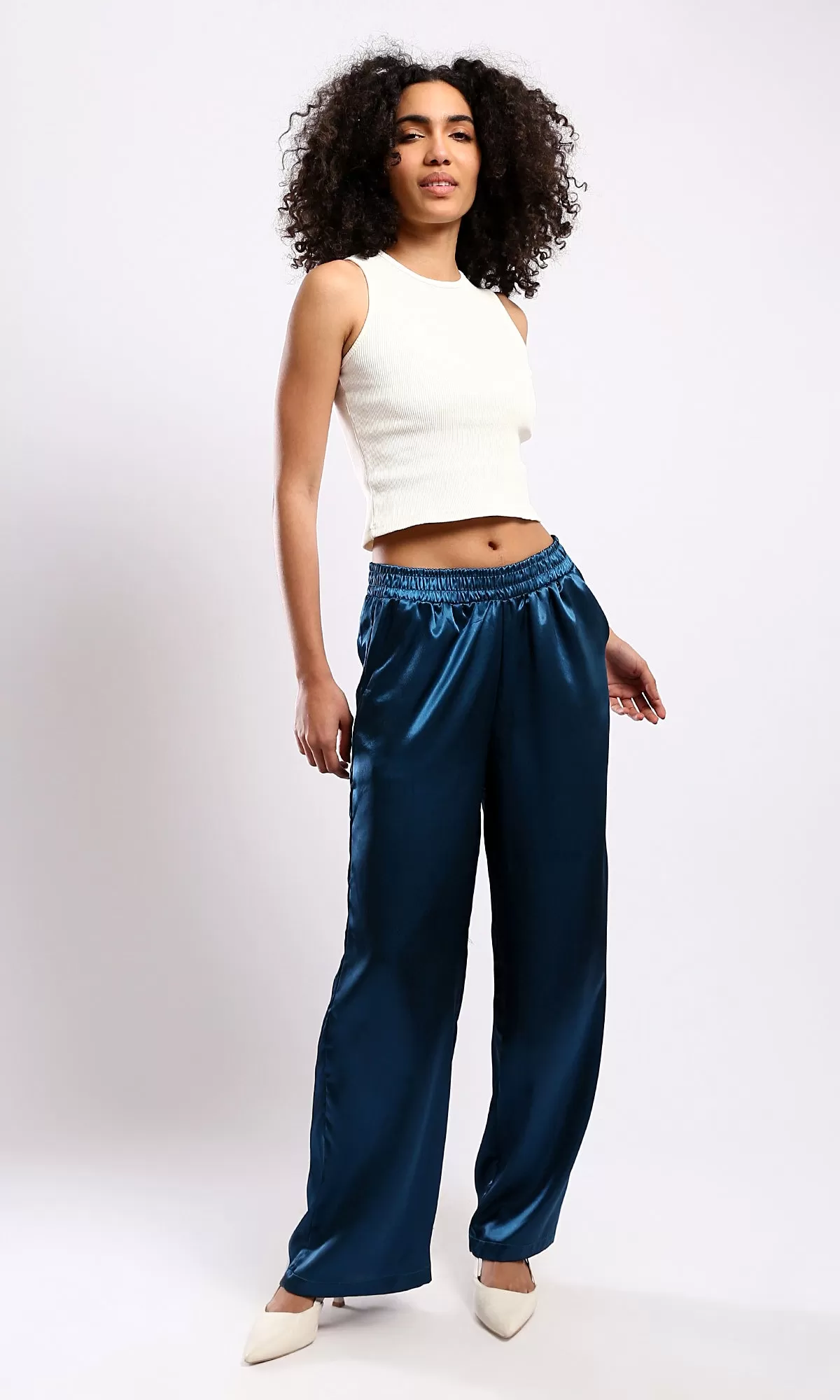 O179125 Elastic Waist Slip On Petroleum Evening Pants