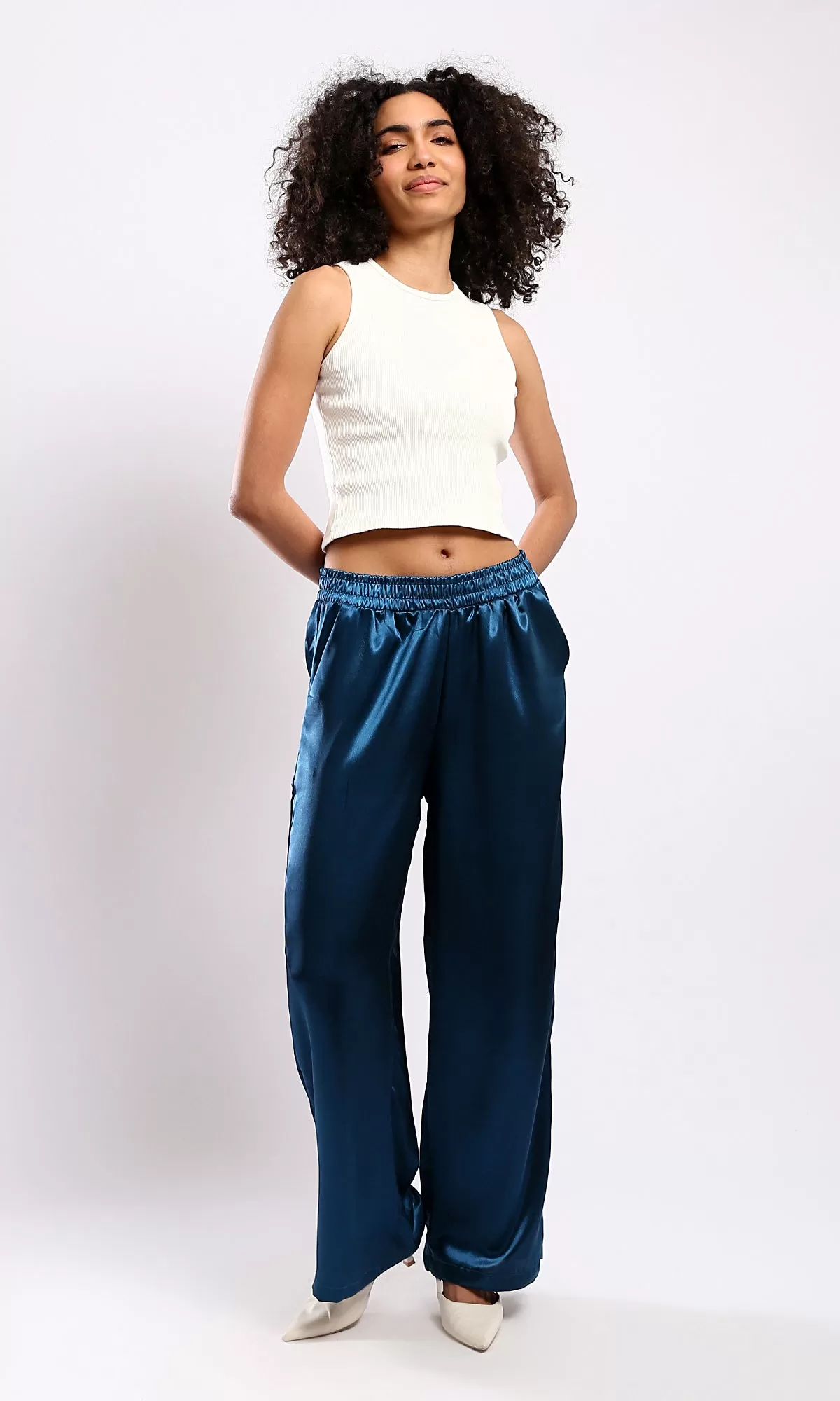 O179125 Elastic Waist Slip On Petroleum Evening Pants