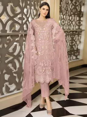 Odette Pink Georgette Embroidered Semi stitched Kurta Set For Women