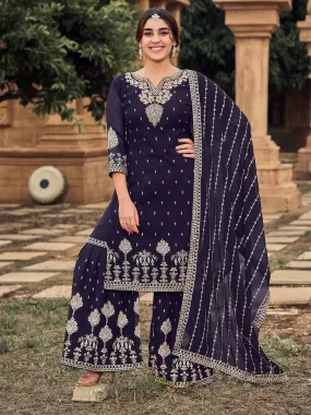 Odette Women Attractive Blue Color Georgette Sharara Semi Stitched Suit