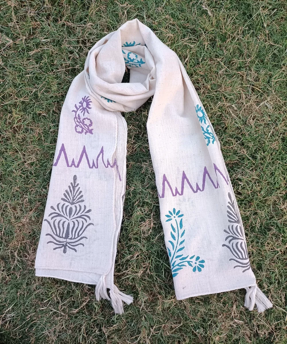 Offwhite cotton handspun handblock printed stole